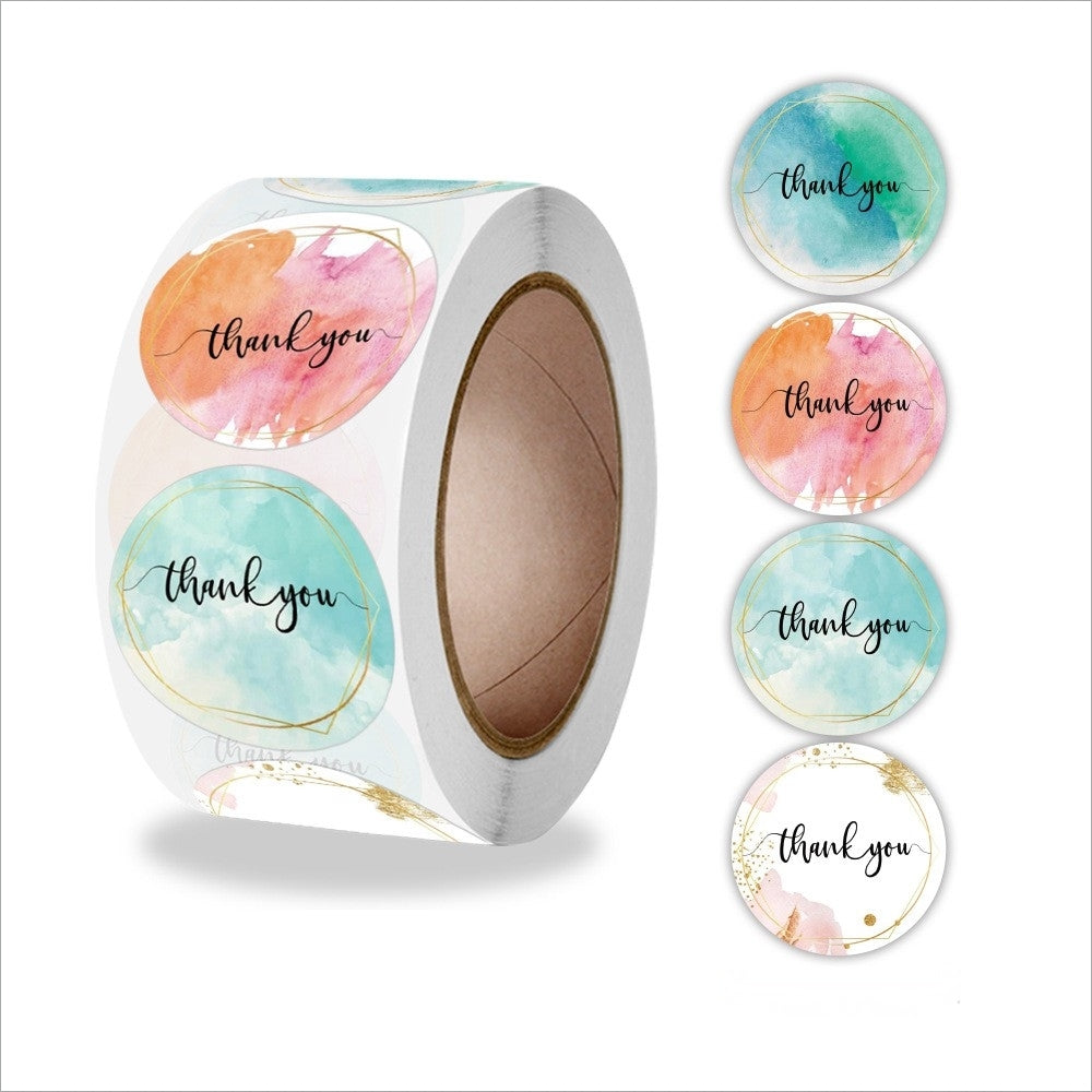 1 Roll 25mm Round Pastel Watercolour Thank You Stickers