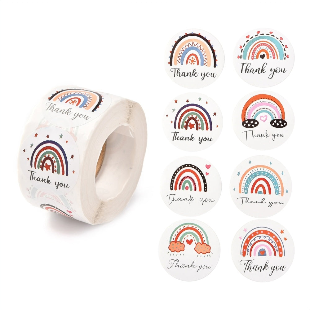 1 Roll 38mm Round Thank You Stickers with Earth Colour Rainbows