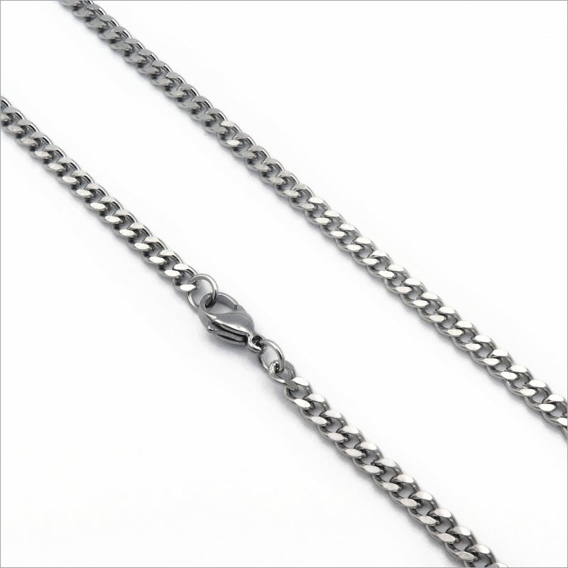 2 Stainless Steel 60cm Bevelled Curb Chain Necklaces 3.5mm Wide