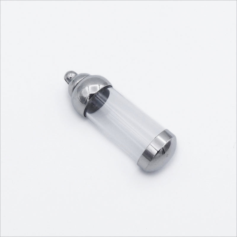 1 Stainless Steel & Clear Glass Cylinder Urn Pendant