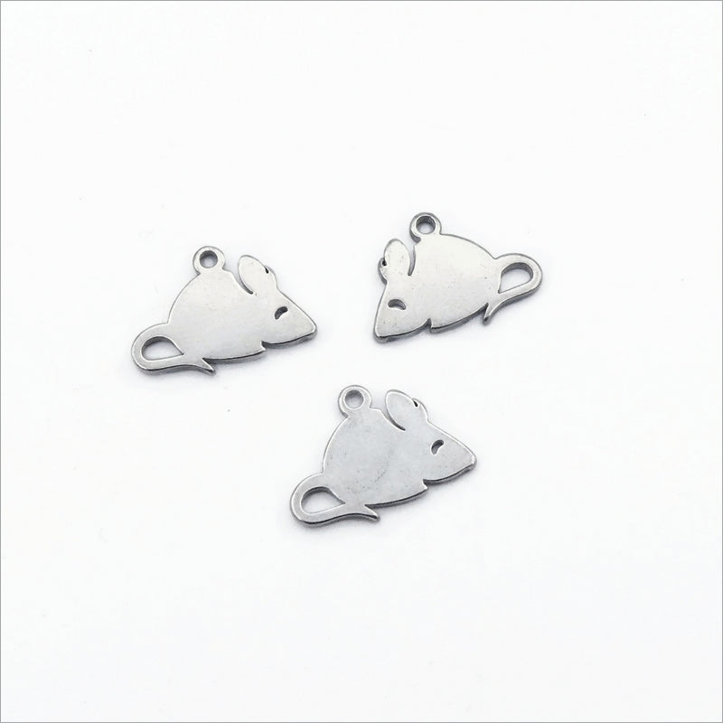 10 Small Stainless Steel Mouse Charms
