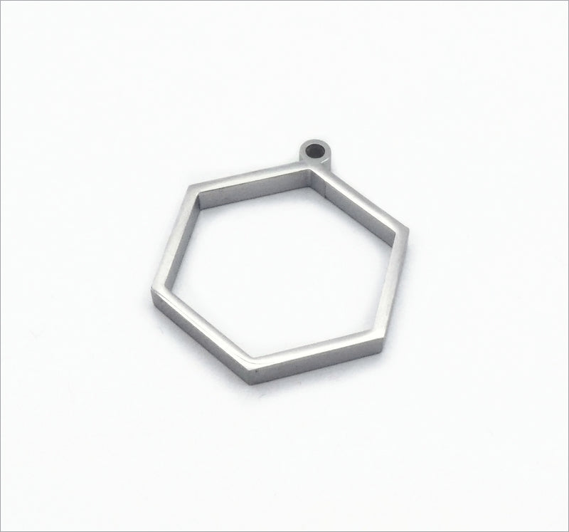 3 Polished Stainless Steel Hexagon Open Back Bezel Settings for Resin Pendants