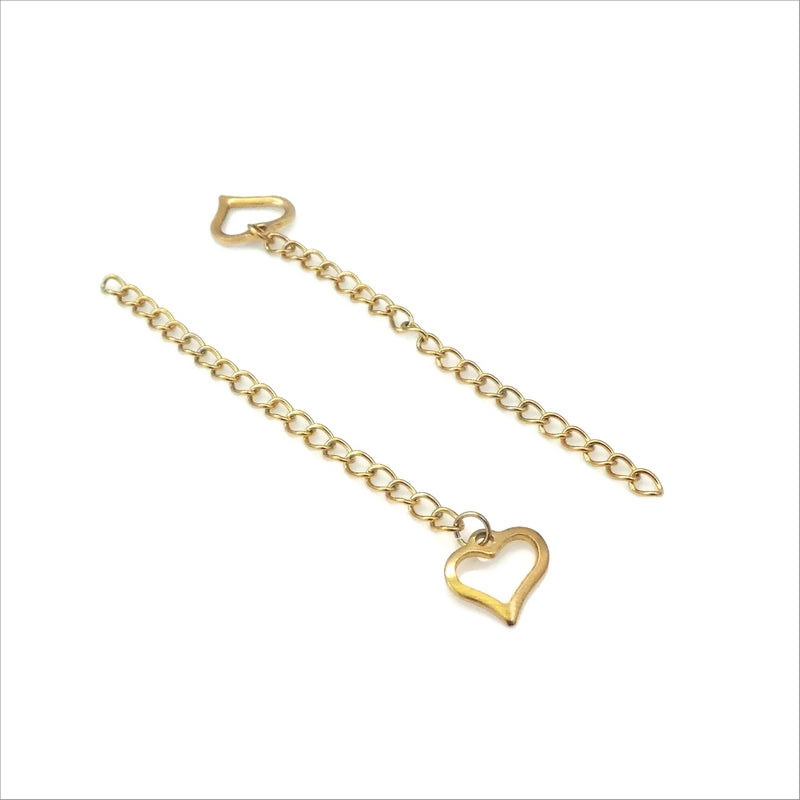 5 Gold Tone Stainless Steel Extender Chains with Heart Charm