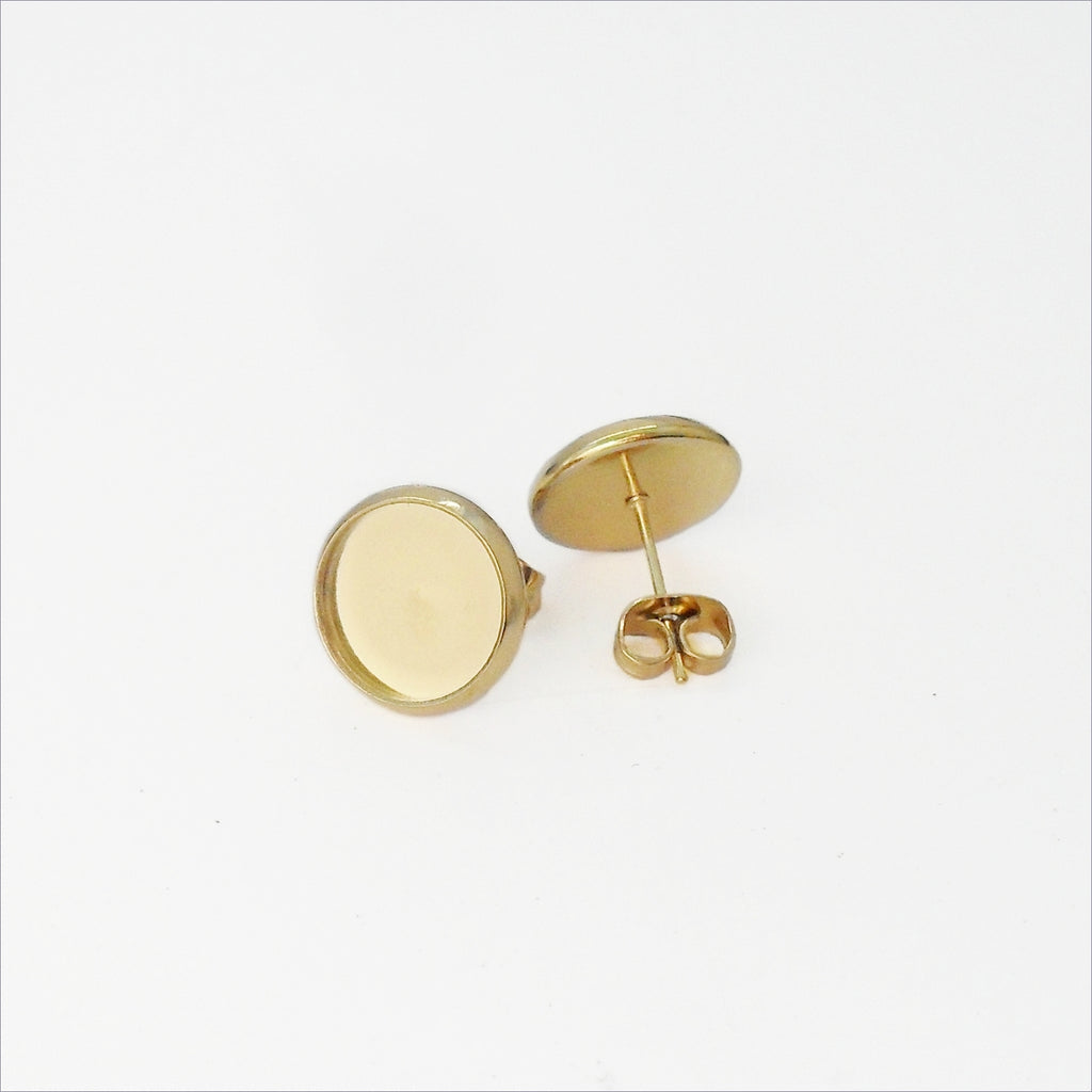 10 Pairs Gold Tone Stainless Steel 12mm Cabochon Studs