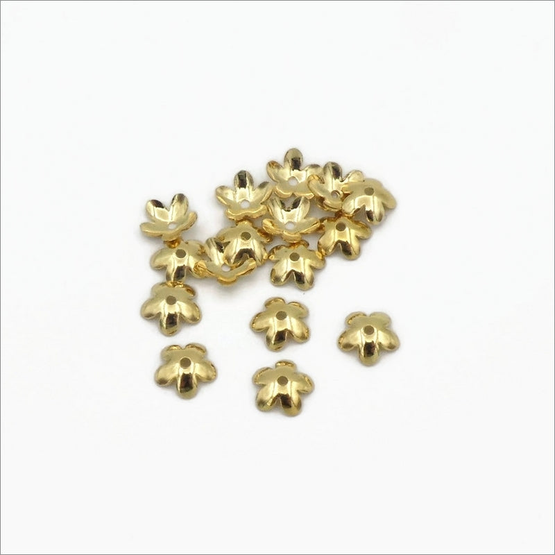 50 Gold Tone Stainless Steel 7.5mm Flower Bead Caps