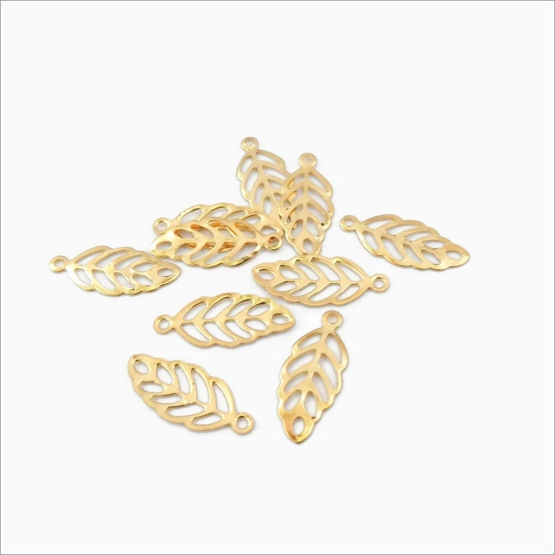 50 Gold Tone Stainless Steel Small & Thin Filigree Leaf Charms