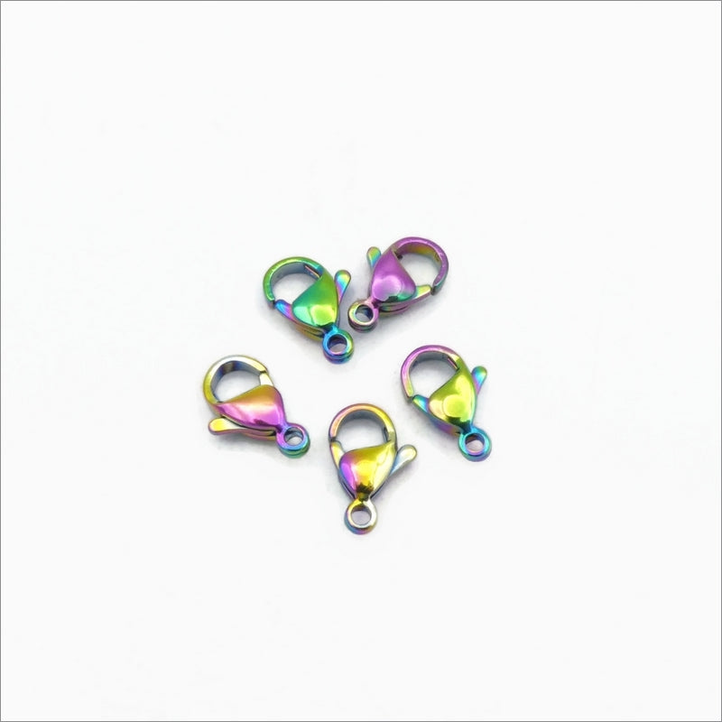 10 Rainbow Anodized Stainless Steel 12mm Lobster Clasps