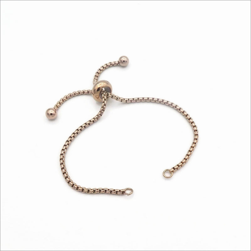 2 Rose Gold Tone Stainless Steel Adjustable Rolo Chain Bracelet Blanks with Slider