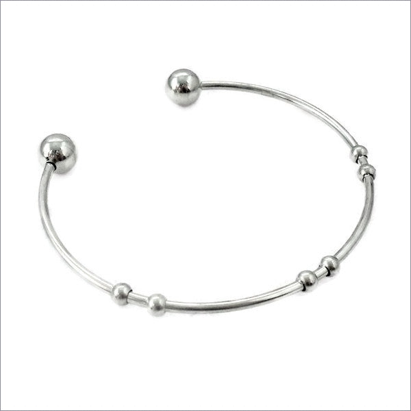2 Stainless Steel Fixed End Plain Cuff Bangles with Three Stoppers
