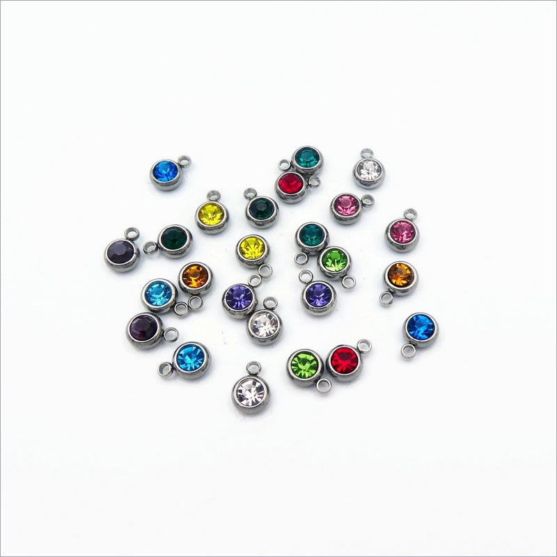 25 Mixed Colour Stainless Steel & Glass Crystal Rhinestone Charms
