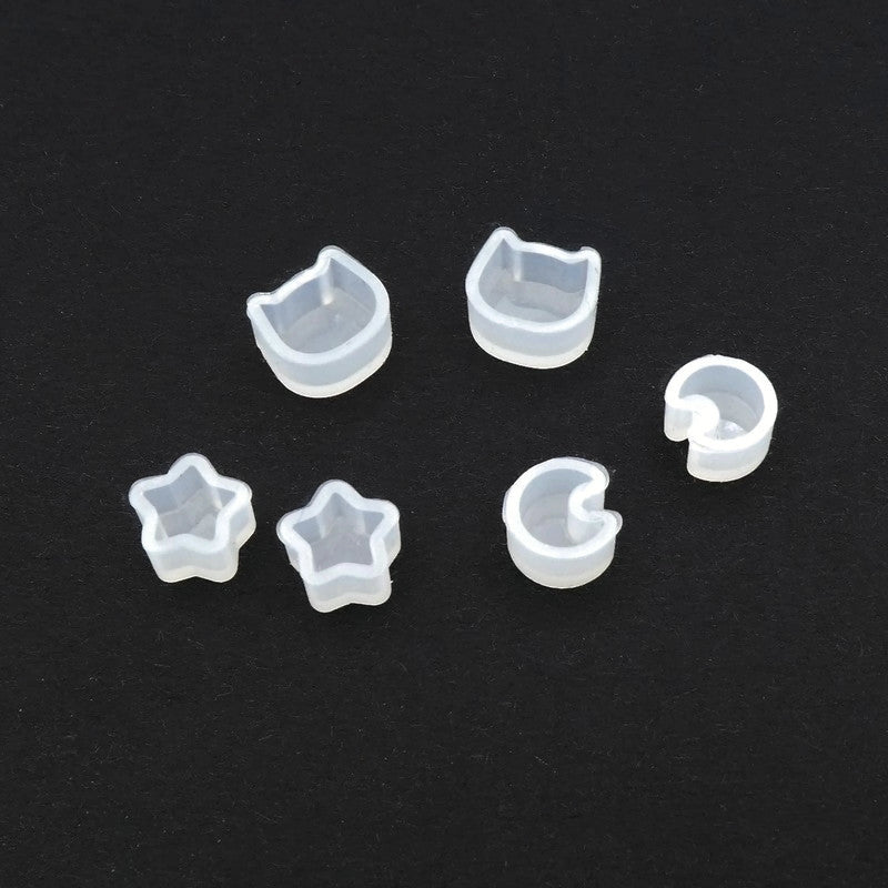 Set of 3 Silicone Earring Stud Moulds - Star, Moon & Cat
