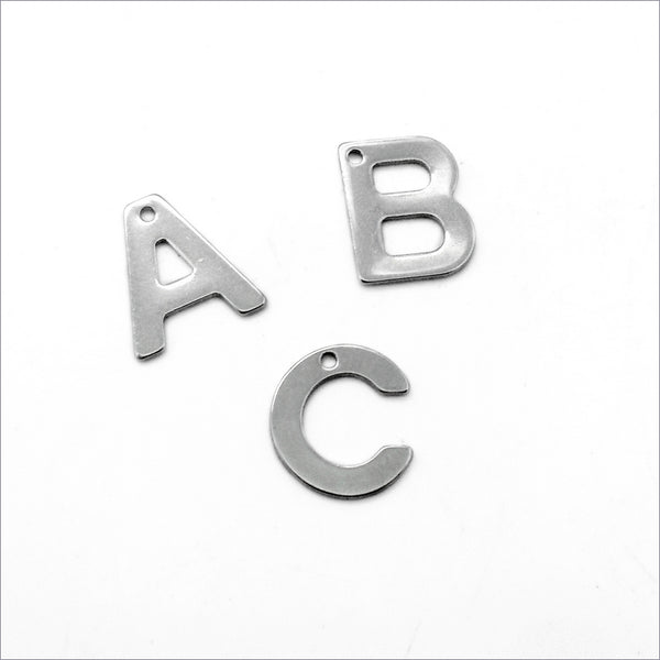 Stainless Steel Letter Charms - Full Alphabet 26 Letters - Uppercase Script Alphabet - 13mm with Loop - ALPHA1500BFS