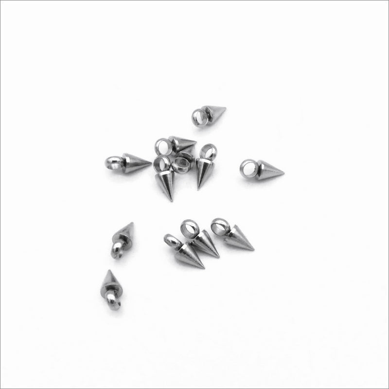 20 Tiny Stainless Steel Cone Spike Charms