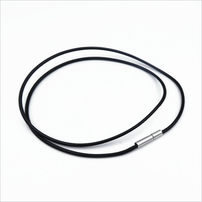 5 Black 45cm Waxed Polyseter Cord Necklaces with Stainless Steel Bayonet Clasp