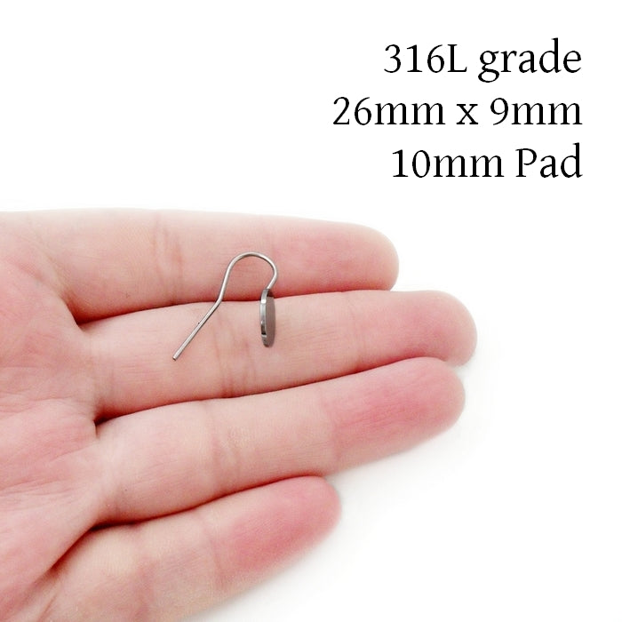 5 Pairs 316L Stainless Steel French Hook Earrings with 10mm Pad Setting