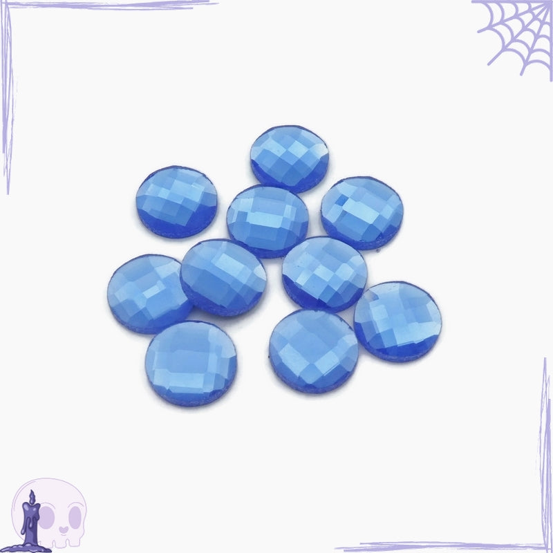 20 Blue Faceted Glass 12mm Round Cabochons