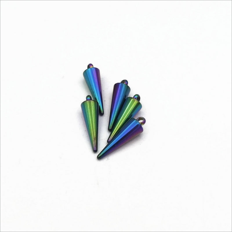 10 Rainbow Anodized Stainless Steel 18mm Cone Spike Charms