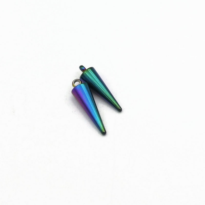 10 Rainbow Anodized Stainless Steel 18mm Cone Spike Charms