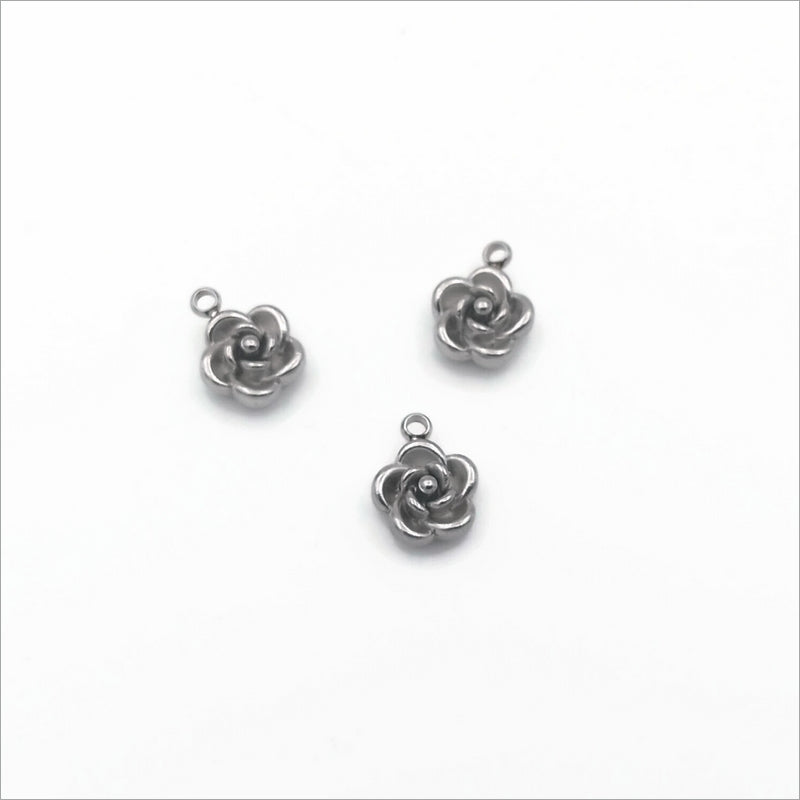 5 Stainless Steel Small Rose Flower Charms