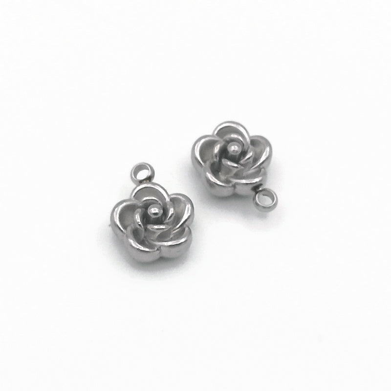 5 Stainless Steel Small Rose Flower Charms