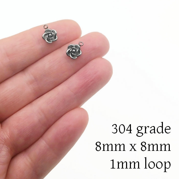 5 Stainless Steel Small Rose Flower Charms
