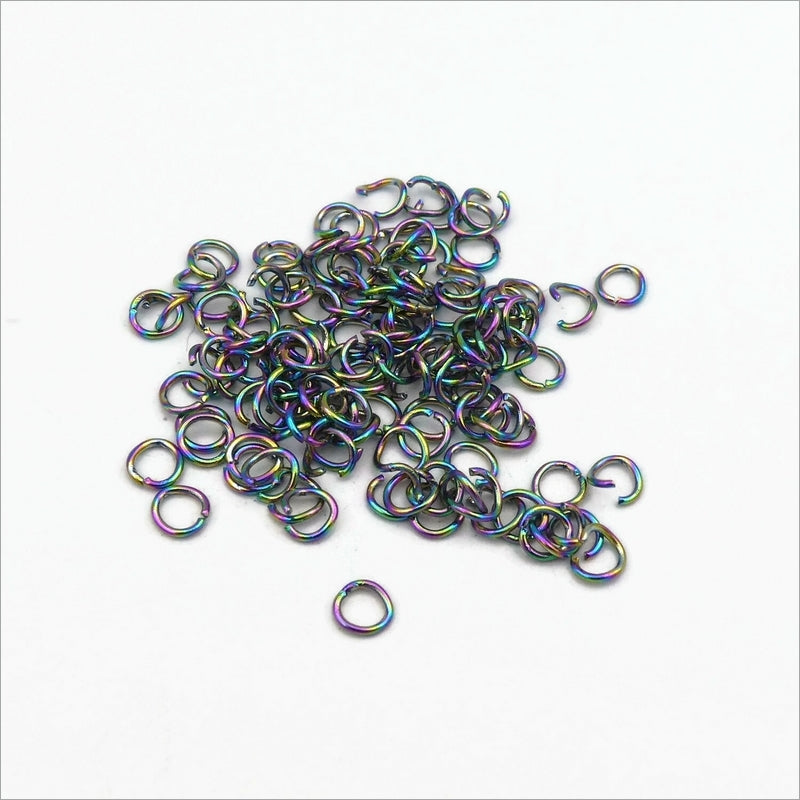 100 Rainbow Anodized 4mm x 0.6mm Open Jump Rings