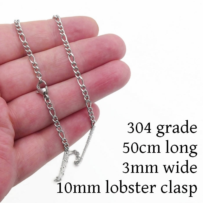 2 Stainless Steel Figaro 50cm Chain Necklaces