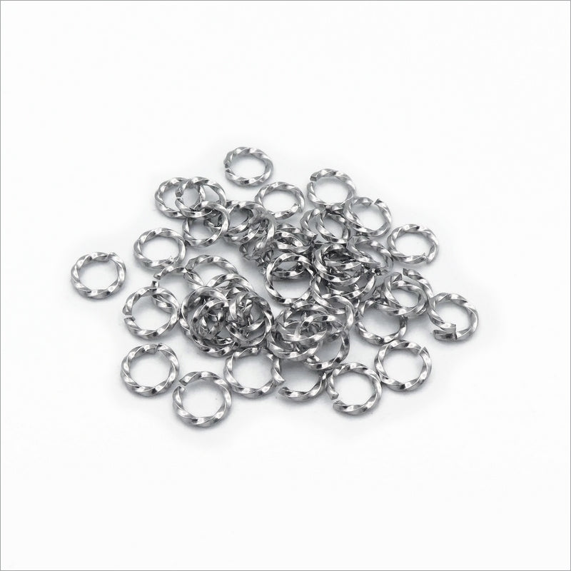 50 Stainless Steel 6.5mm Twisted Square Wire Jump Rings
