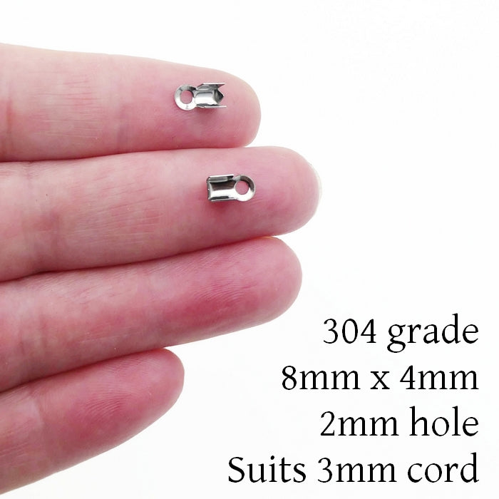 50 Stainless Steel 8mm x 4mm Folding Cord End Tips