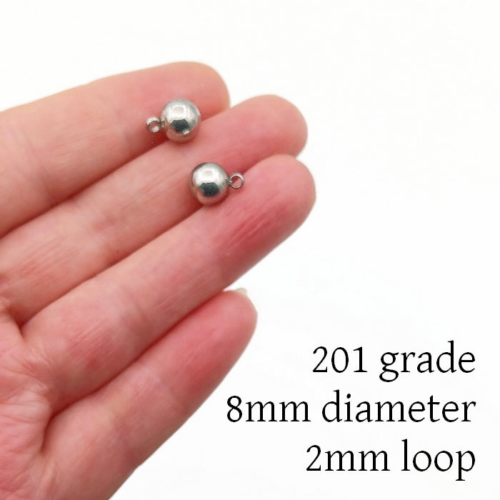 25 Stainless Steel 8mm Round Ball Charms