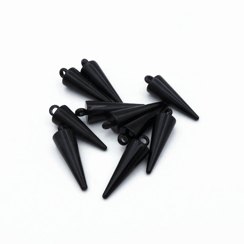 10 Black Stainless Steel 18mm Cone Spike Charms
