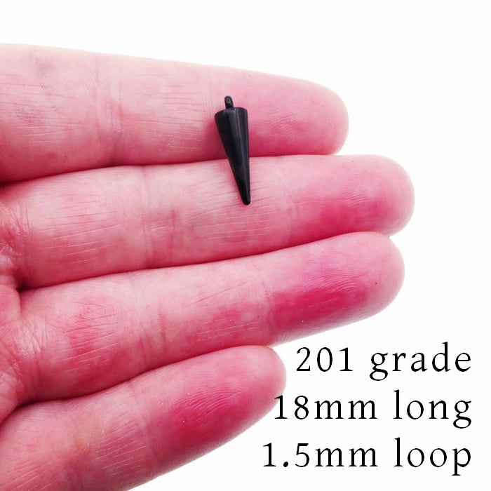 10 Black Stainless Steel 18mm Cone Spike Charms