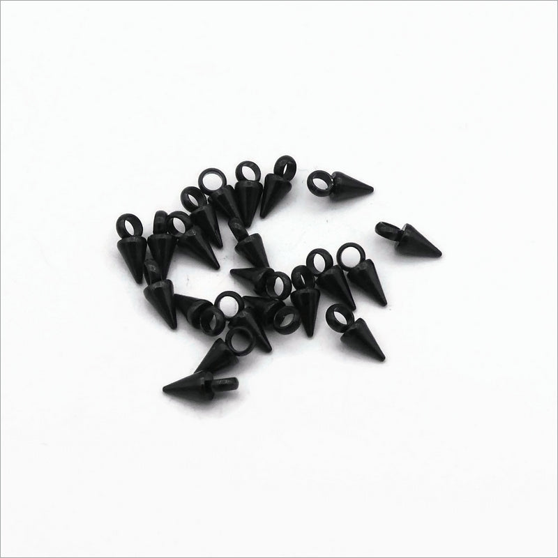 20 Tiny Black Plated Stainless Steel Cone Spike Charms