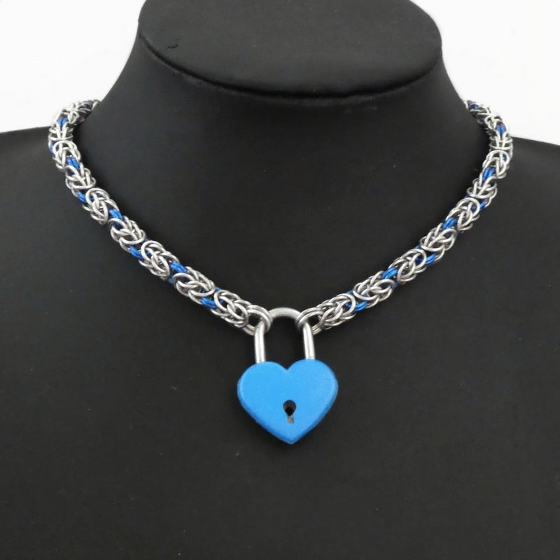 Blue Heart Padlock Choker Necklace