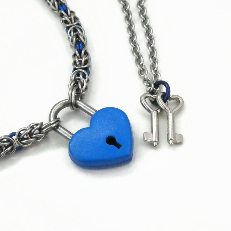 Blue Heart Padlock Choker Necklace