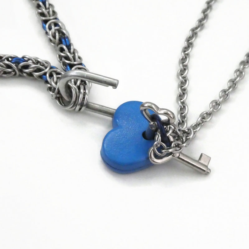 Blue Heart Padlock Choker Necklace