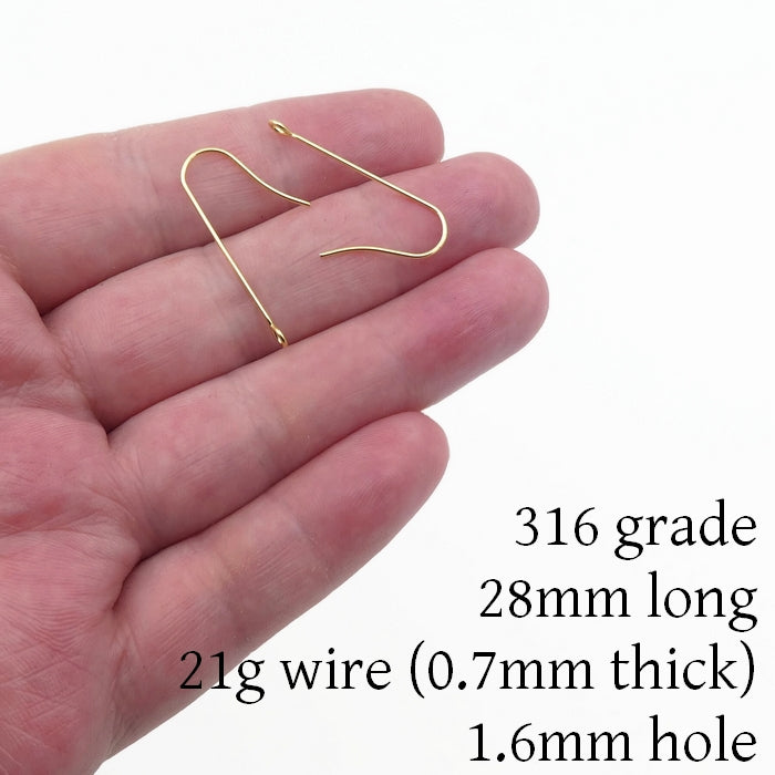 15 Pairs Gold Tone Stainless Steel 28mm Long Drop Earring Hooks