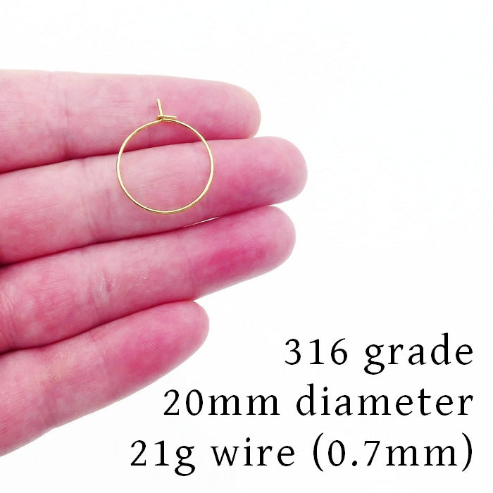 25 Gold Tone Stainless Steel 20mm Round Wire Hoops