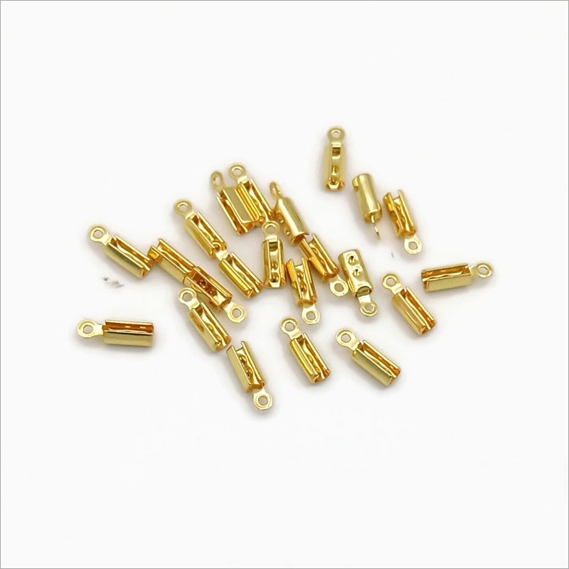 50 Gold Tone Stainless Steel Cylinder 2mm Cord Ends