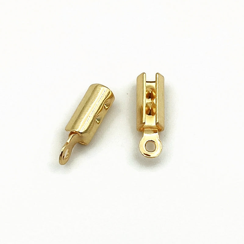 50 Gold Tone Stainless Steel Cylinder 2mm Cord Ends