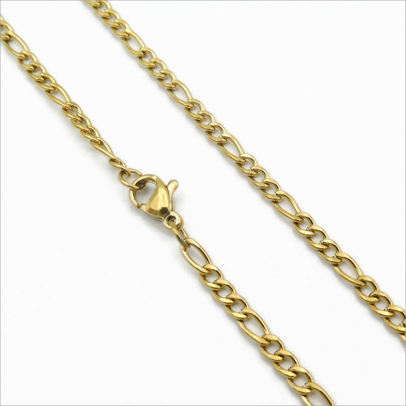 2 Gold Tone Stainless Steel Figaro Chain Necklaces