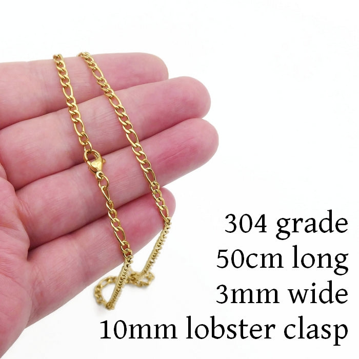 2 Gold Tone Stainless Steel Figaro Chain Necklaces