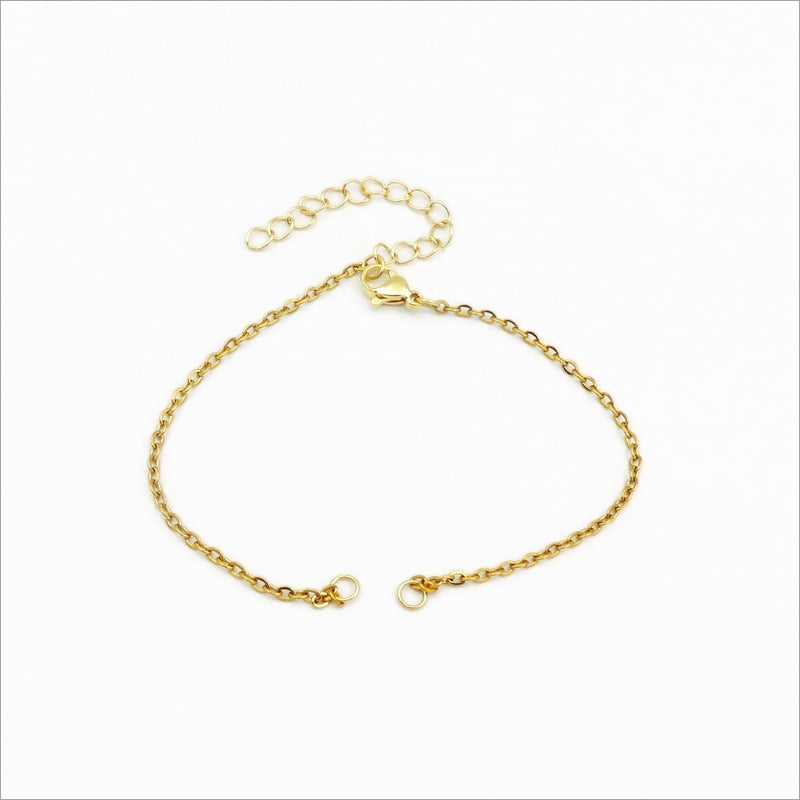 3 Gold Tone Stainless Steel Fine Chain Charm Bracelet Blanks