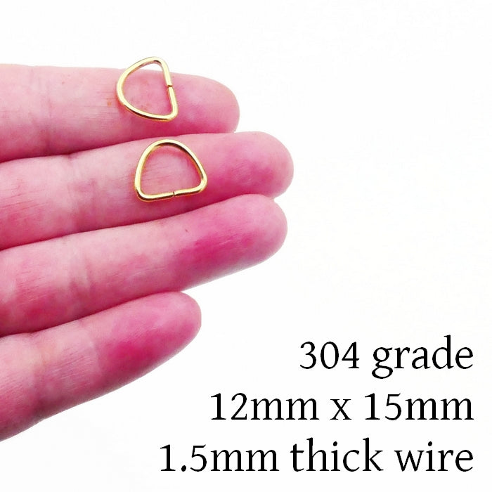 25 Gold Tone Stainless Steel 12x15mm D Rings