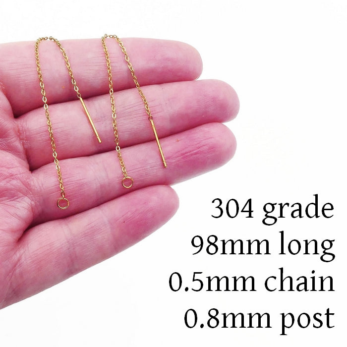 3 Pairs Gold Stainless Steel 98mm Earring Threaders
