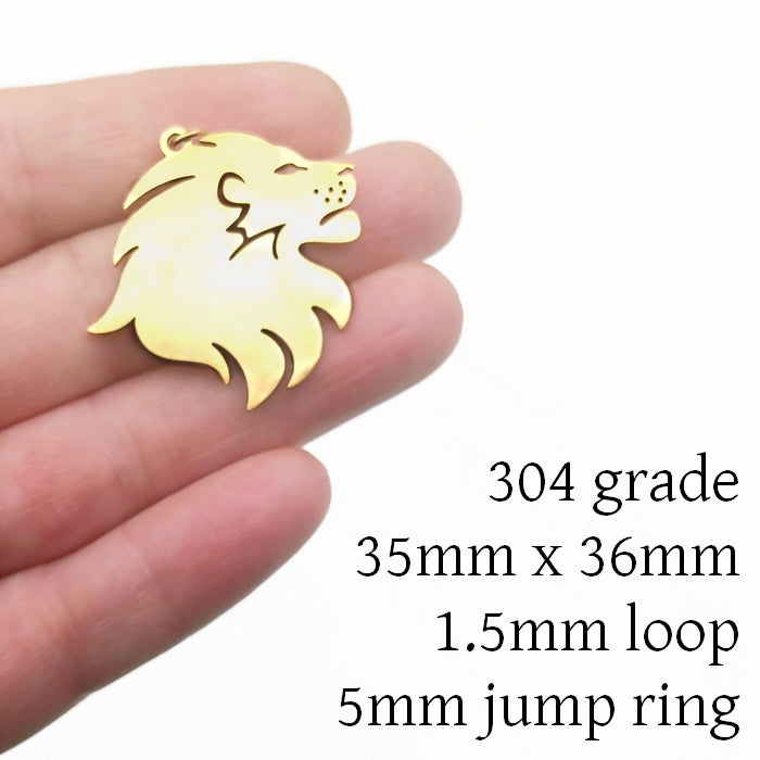 3 Gold Tone Stainless Steel Lion Pendants