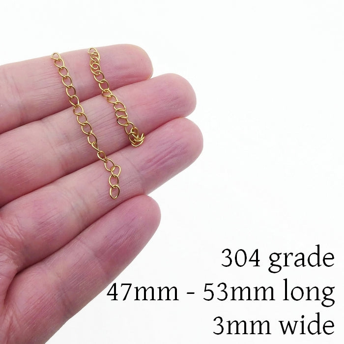 20 Stainless Steel Mixed Length Gold Tone Extender Chains 47mm-53mm