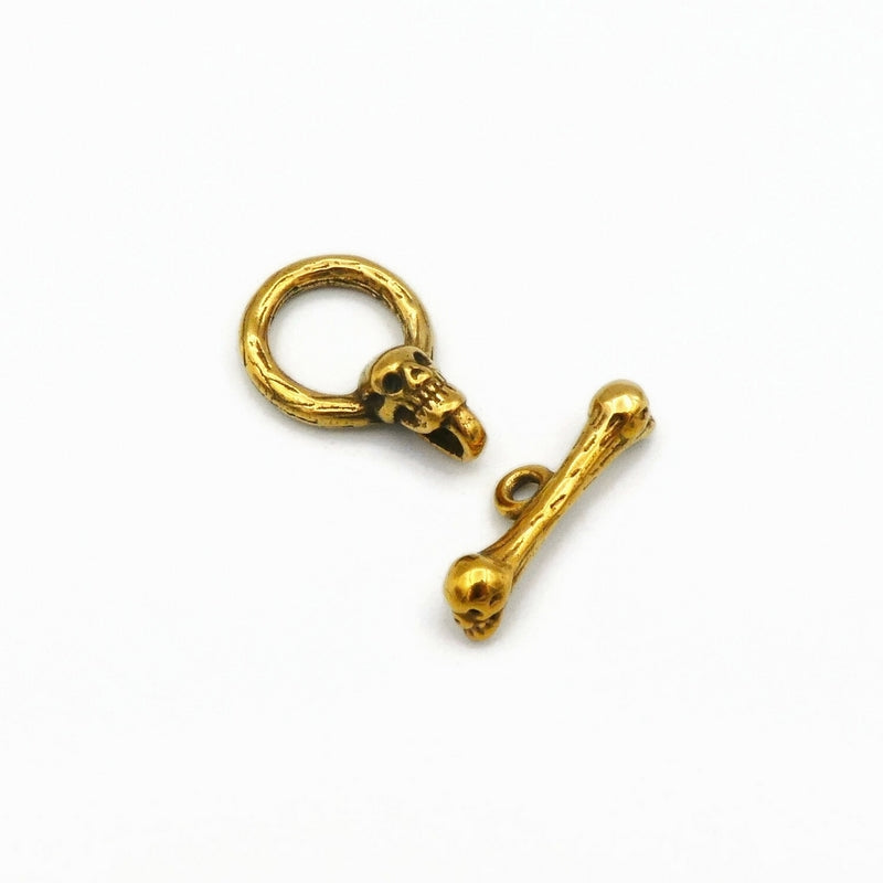 1 Gold Tone Stainless Steel Skull & Bone Toggle Clasp Set