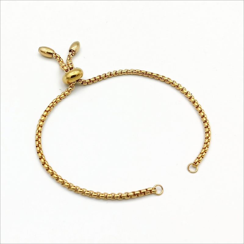 2 Gold Tone Stainless Steel Adjustable Bracelet Blanks with Beaded Ends