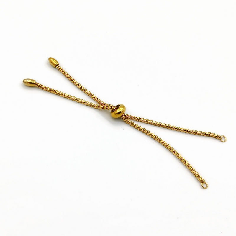 2 Gold Tone Stainless Steel Adjustable Bracelet Blanks with Beaded Ends